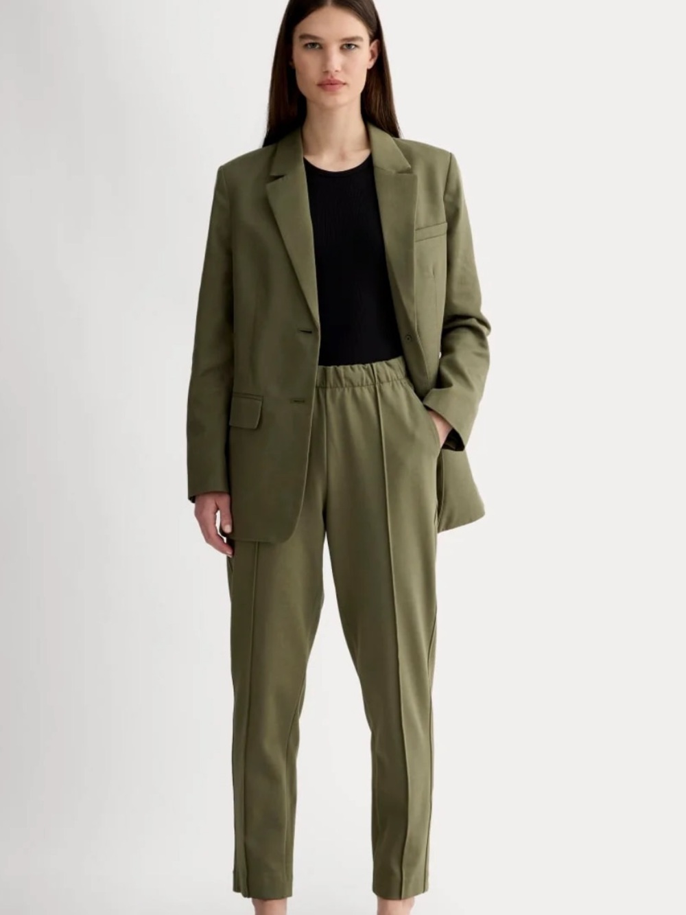 Everlane Olive Green Tailored Elastic-Waist Ankle Pants - Women